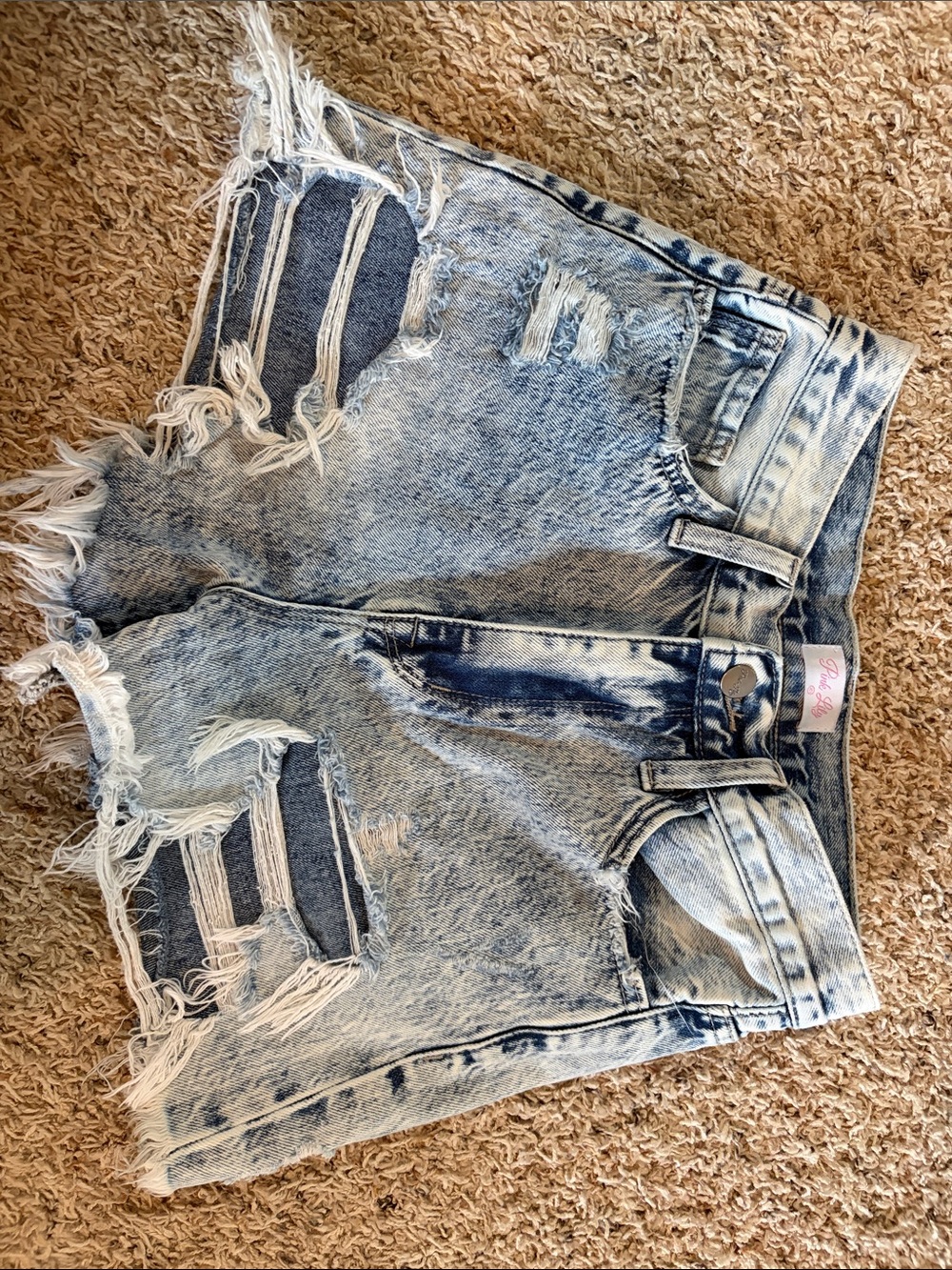 Pink Lily Acid Wash Distressed Denim Shorts - Light Blue
